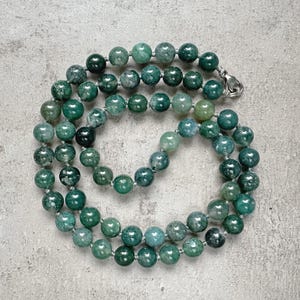Moss Agare Necklace, Green Stones Beaded Hand Knotted Necklace for Man & Women Gift, 8mm Natural Moss Agate Necklace Green Gemstone Necklace