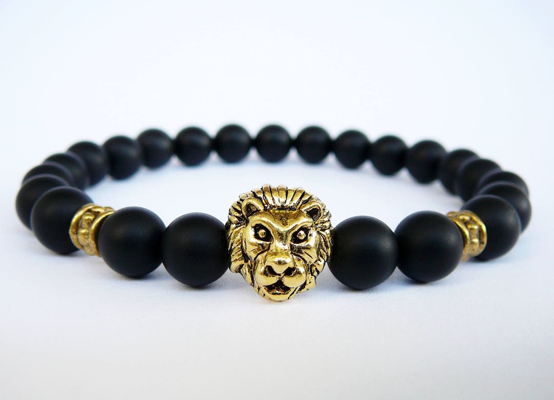 Lion Bracelet for Mens Bracelet Matte Black Onyx Jewelry for - Etsy