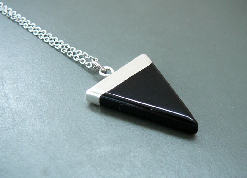 Black Onyx necklace black onyx triangle pendant Silver Charm choker Gemstone Jewelry Black Agate crystal point necklace for men necklace