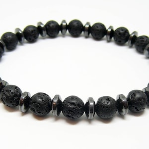 Lava rock bracelet for man hematite bracelet black lava jewelry volcanic lava stretch bead bracelet boyfriend gift for men gemstones jewelry