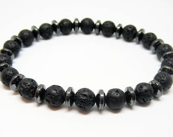 Lava rock bracelet for man hematite bracelet black lava jewelry volcanic lava stretch bead bracelet boyfriend gift for men gemstones jewelry