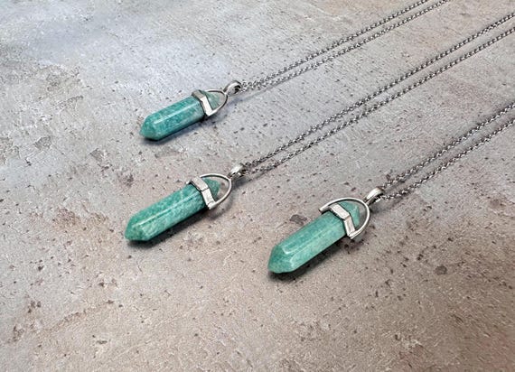 Amazonite Pendant Necklace, Amazonite Silver Necklace, Amazonite Long Necklace for Women, Mint Gemstone Necklace, Amazonite Jewelry