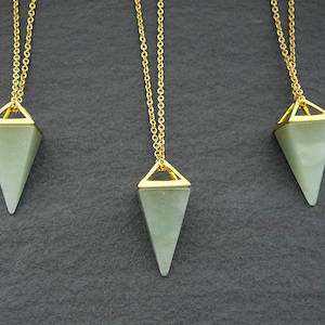 Aventurine necklace Natural green aventurine gold pendant for women Crystal point necklace Pyramid necklace Healing energy necklace mens