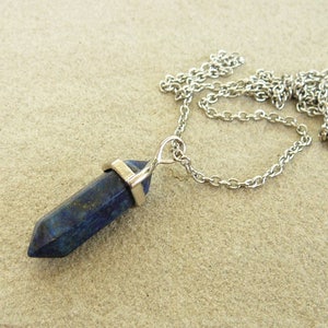 Lapis lazuli necklace men Natural lapis lazuli pendant Gemstone jewelry crystal point necklace silver necklaces Healing crystal jewelry