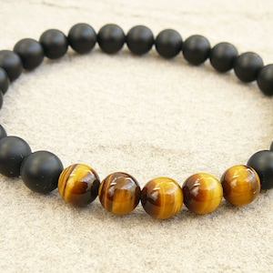 Tiger eye bracelet for mens gemstone bracelet Matte black onyx man jewelry Stretch bead bracelet gift for men bracelets boyfriend gift