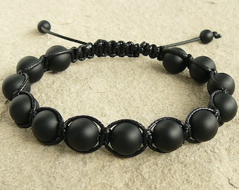 Pulsera Shamballa de ónix negro para hombre, pulsera de cuentas, joyería energética, pulseras de protección, pulsera de cuentas de macramé para hombre.