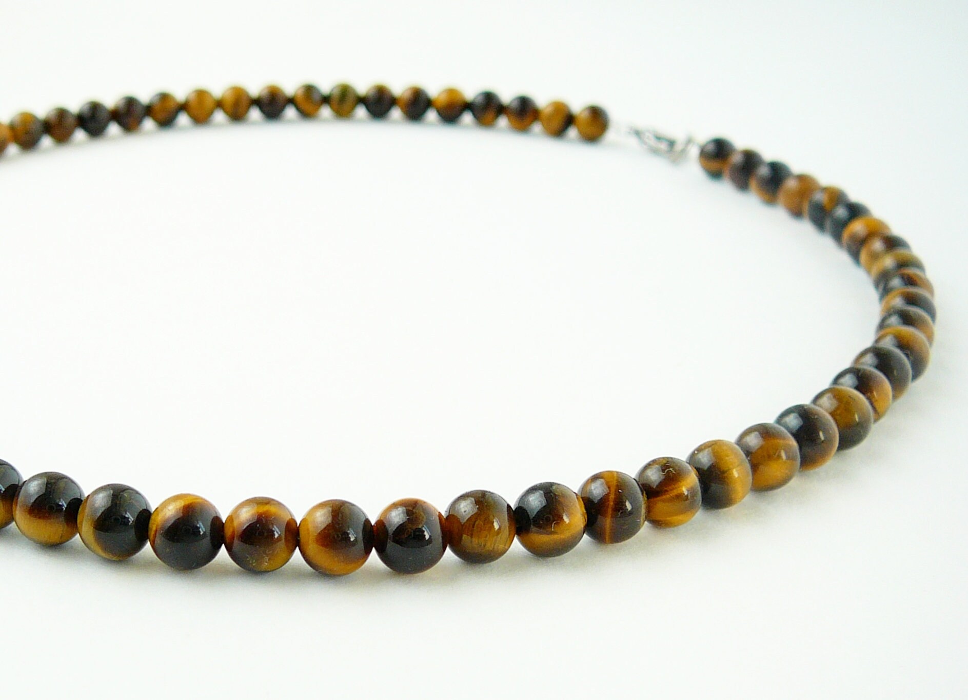 Tiger Eye Necklace Mens Necklace 6mm Natural Tiger Eye Bead Etsy