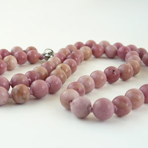 Rhodochrosite Necklace, 8mm Hand Knotted Necklace, Rose Beaded Necklaces, Rhodochrosite Jewelry, Pink Gemstone Necklace for Women Gift