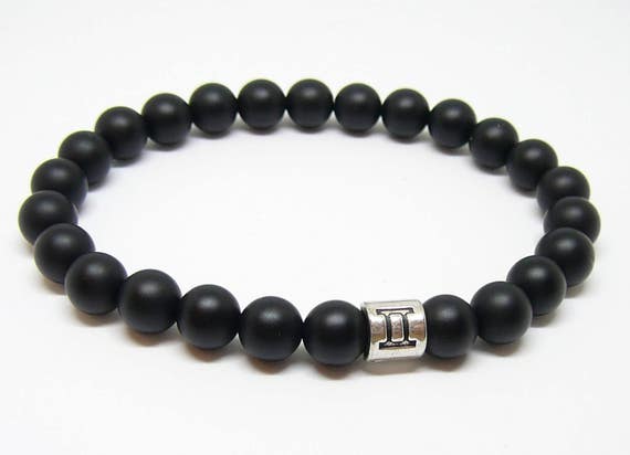 Gemini bracelet zodiac sign bracelet for boyfriend gift for man Black onyx bracelets Astrology Horoscope bracelet gimini sign jewelry