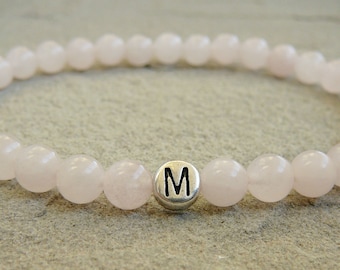 Personalized bracelet for women 6mm rose quartz letters bracelet Initial jewelry for wife gift custom bracelet women beaded letter bracelets