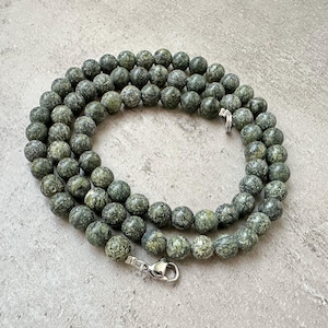Green Jasper Necklace, Green Lace Stone Necklace, 6mm Green Beaded Necklace for Man and for Women Gift, Natural Serpentine  Necklace