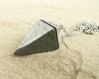 Hematite Necklace, Hematite mens pendant, Natural gray crystal hematite pyramid necklaces for men, Silver point necklace, Mens jewelry gift