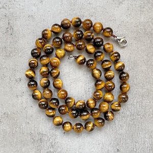 Tiger Eye necklace, Mens Beaded Necklace, 8mm Tiger's Eye Bead Necklaces, Mens Jewelry, Hand Knotted Necklace, Mens Stone Necklace Gift