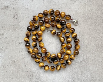 Tigerauge Halskette, Perlenhalskette für Herren, 8 mm Tigerauge Perlenketten, Herrenschmuck, Handgeknüpfte Halskette, Herrenstein-Halsketten-Geschenk