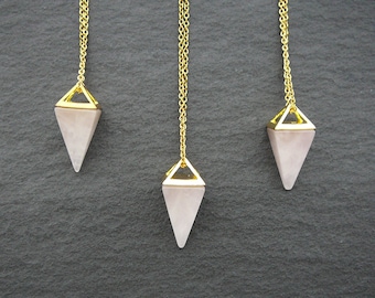 Rose Quartz necklace Pyramid necklace for women gift Natural rose pendant for girl gift Rose quartz jewelry Healing crystal point necklace
