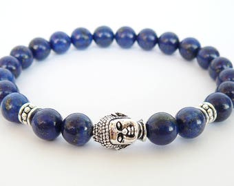 Buddha bracelet Genuine lapis lazuli bracelet for mens gift Tibetan Energy bracelet Unisex blue beaded bracelet Prayer beads Yoga bracelets