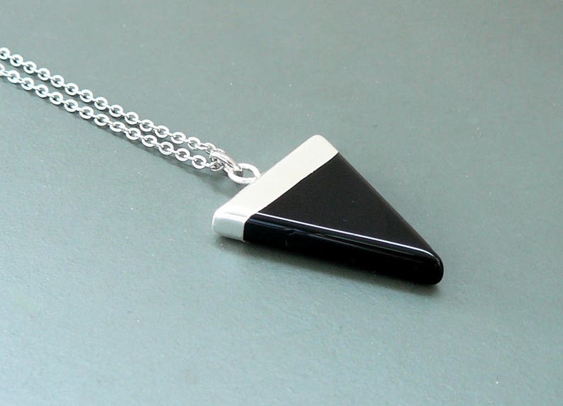 Black Onyx necklace black onyx triangle pendant Silver Charm choker Gemstone Jewelry Black Agate crystal point necklace for men necklace