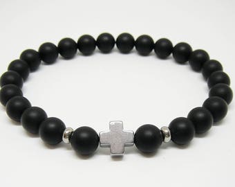 Cross bracelet for man black bracelet cross jewelry Black onyx bracelets cross beaded bracelet for men gift for men jewelry unisex bracelet