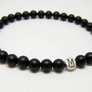 Personalized bracelet for men Letters bracelet Initial jewelry Black bracelet for boyfriend gift Custom bracelet mens black onyx bracelet