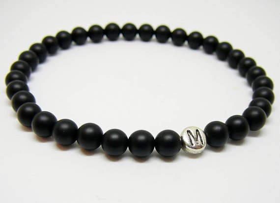 Personalized bracelet for men Letters bracelet Initial jewelry Black bracelet for boyfriend gift Custom bracelet mens black onyx bracelet