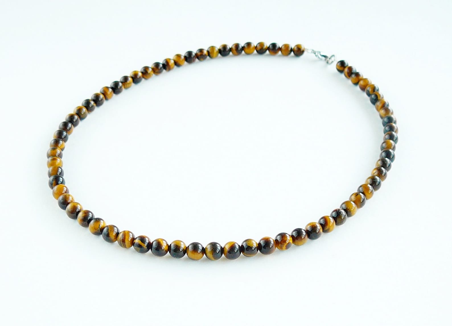 Tiger Eye Necklace Mens Necklace 6mm Natural Tiger Eye Bead Etsy