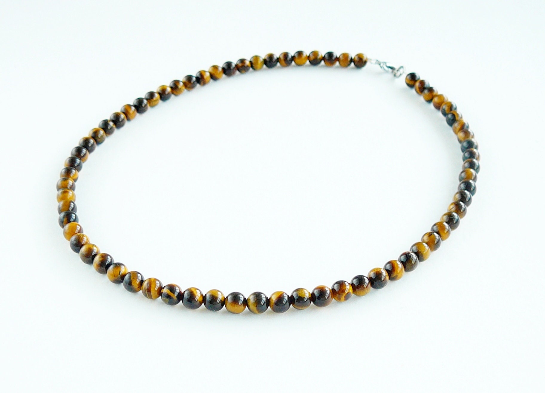 Tiger Eye Necklace Mens Necklace 6mm Natural Tiger Eye Bead Etsy UK