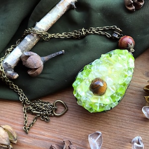 Avocado necklace pendant Avocado jewelry with Rhinestone Tropical Fruit necklace Botanical jewelry Vegan Nature gift Crystal Green pendant
