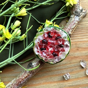 Bague cocktail pastèque : cristal strass grenat, bijoux culinaires artistiques, jardin d'été