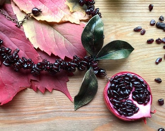 Garnet Pomegranate Necklace: Red stone Elegant Jewelry, Persephone Goddes, Valentine day