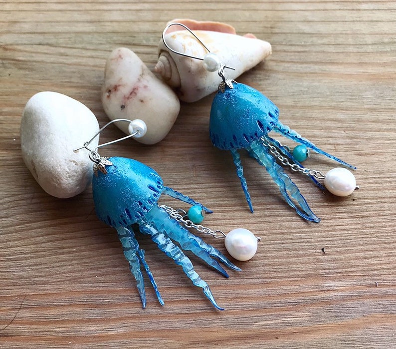 Blue Jellyfish Earrings Jellyfish Medusa Jewelry Summer Etsy