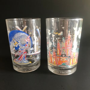 SALE Vintage Walt Disney 25th anniversary glass cups /mugs/ tumblers for McDonald’s. Mickey Mouse & Donald Duck at Epcot and Magic Kingdom