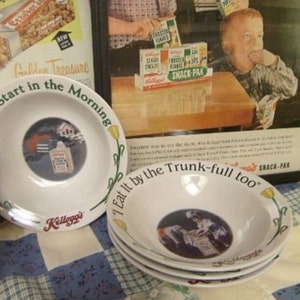 Complete set of 1996 Vintage Kellogg&#39;s Cereal Bowls. Set of Collectible Bowls With Certificate of Authenticity