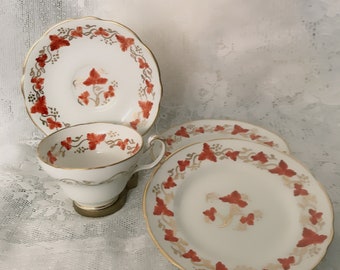 Vintage Foley EB and Co. Bone China hand painted Fall/ Autumn tea cup trio set
