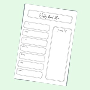 Weekly meal planner printable - grocery list - meal prep