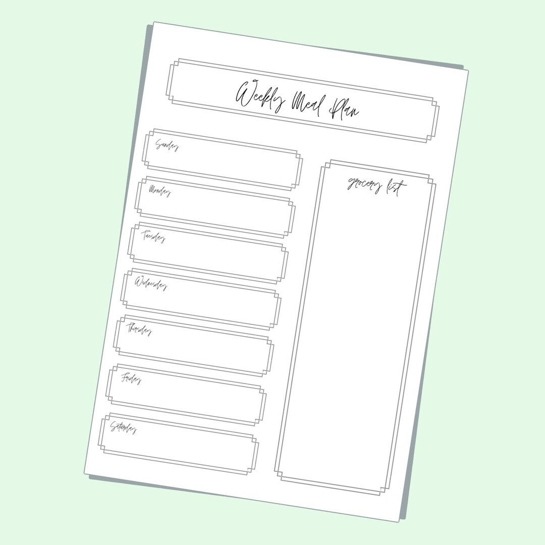 Weekly Meal Planner Printable - Grocery List - Meal Prep - Etsy