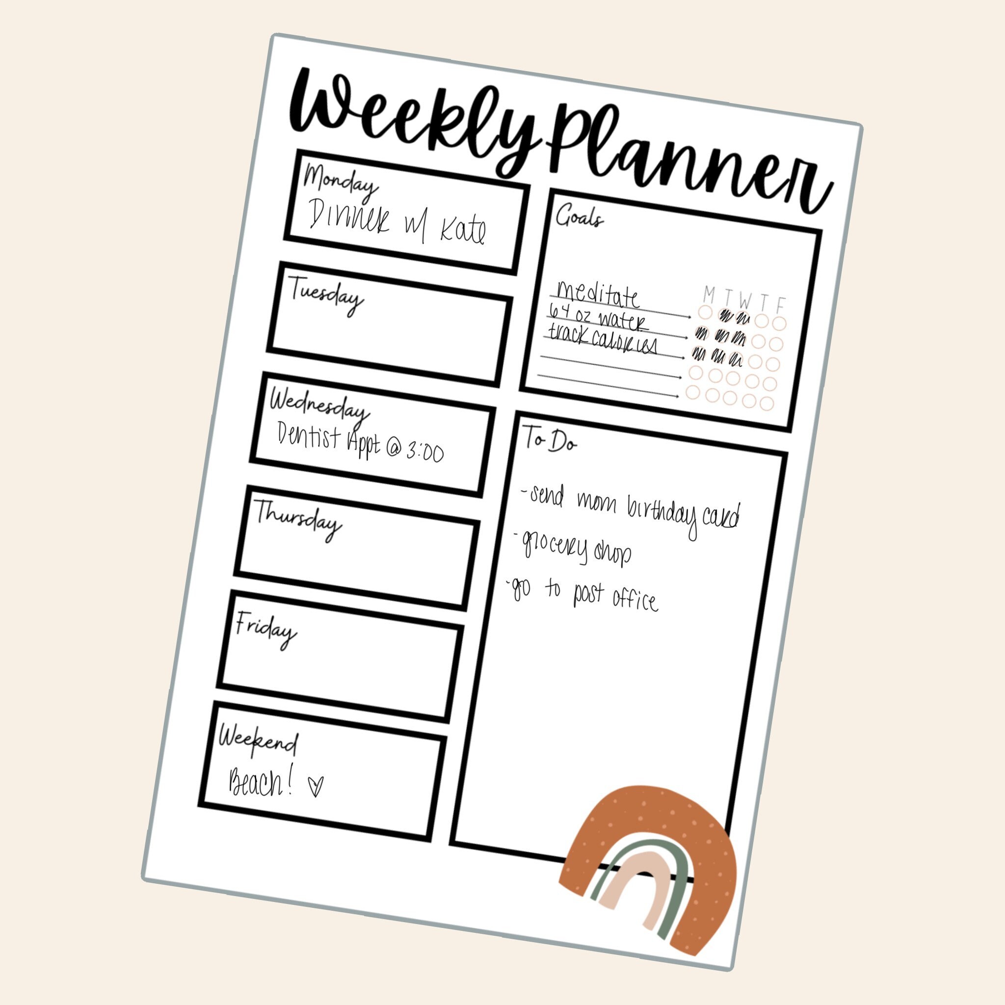 Weekly Planner Printable - to Do List - Goal Tracker - Digital ...