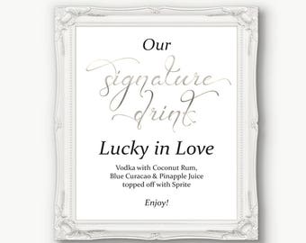 Silver Signature Drink Sign ~ Menu Sign ~ Wedding Reception Sign ~ Printable Bar Sign ~ Editable Template ~ Instant Download PDF ~ 110S