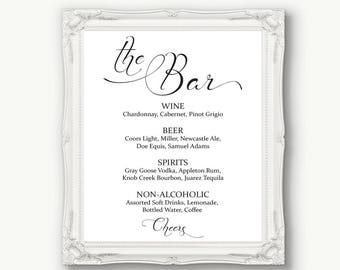 Wedding Bar Menu Sign ~ Drinks Sign ~ Reception Sign ~ Menu Printable Sign ~ Editable Template ~ Instant Download PDF ~ 110B
