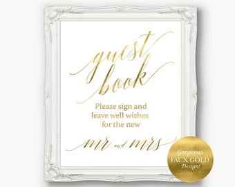 Gold Guest Book Sign ~ Wedding ~ Reception ~ Please Sign ~ Printable ~ Instant Download ~ 120G