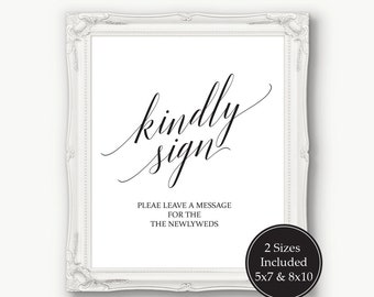 Kindly Sign, Guest Book Printable, Guest Book Alternative, Wedding, Reception, Please Sign, Printable, Instant Download, 120B