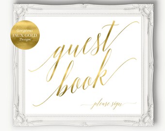 Gold Guest Book Please Sign ~ Wedding ~ Reception ~ Bridal Shower ~ Template ~ Please Sign ~ Printable ~ Instant Download ~ 120G