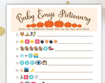 Pumpkin Emoji Baby Books Pictionary Game ~ Pumpkin Theme Baby Shower Game ~ Gender Neutral Baby Shower  ~ Printable Game  34Pumpkin