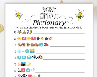 Bumble Bee Baby Books Pictionary Game ~ Yellow and Black Bee Baby Shower Game ~ Gender Neutral Baby Shower  ~ Printable Game  0040