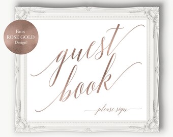 Rose Gold Guest Book Please Sign ~ Wedding Bridal Printable ~ Reception Template ~ Bridal ~ Shower ~ Please Sign ~ Instant Download ~ 120RG