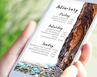 Electronic Itinerary Template, Evite, Hen Party, Family Reunion, Mountain, Hiking Details, Schedule, Wedding Events PPW52 ZION