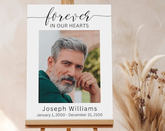 Forever In Our Hearts Memorial Welcome Sign Template, Celebration of Life,  Funeral Sign,  Digital Download 550