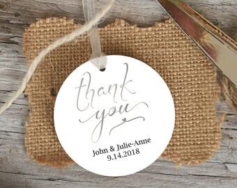 Silver Thank You Tag, Round Wedding Favor Tag, Favor Thank You Tags, Editable Printable,  Instant Download, 110S