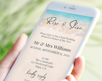 Beach Wedding Post Brunch Invite Template, Email, Text Message, Tropical Wedding, Rise and Shine Invitation Printable Editable PPW20 BREE