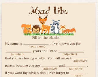 Baby Mad Libs ~ Woodland Animal Baby Shower Game ~ Gender Neutral Theme ~ Printable Game 0046