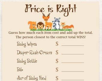 Price is Right Baby Shower Game ~ Woodland Animal Baby Shower Game ~ Gender Neutral Theme ~ Printable Game 0046